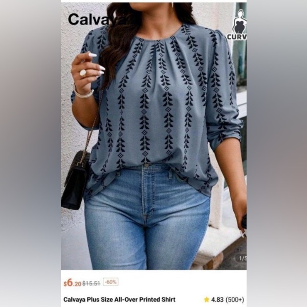 SHEIN Blue Patterned Women's Top
